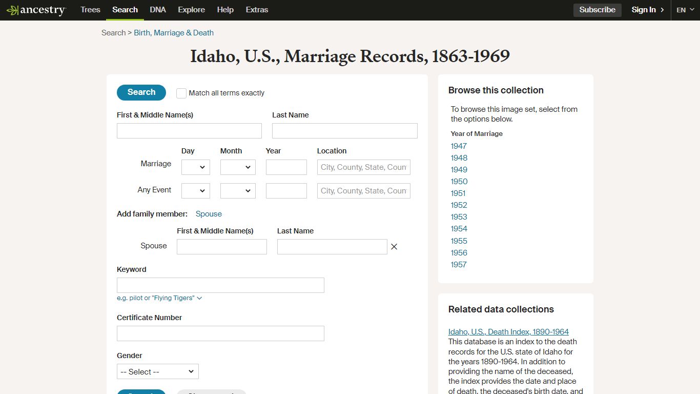 Idaho, U.S., Marriage Records, 1863-1969 - Ancestry.com